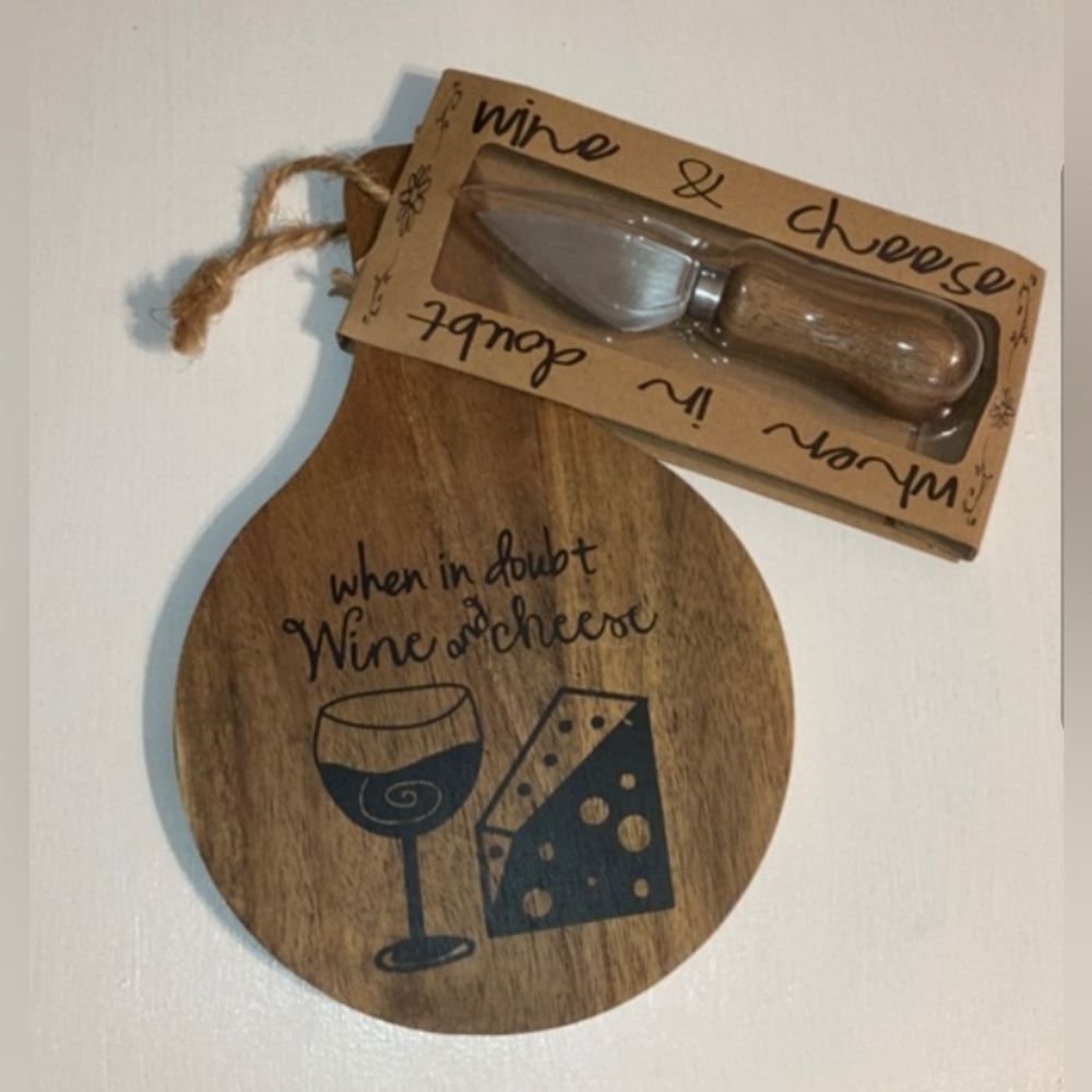 NEW JOZIE B WHEN IN DOUBT WINE AND CHEESE Acacia Wood Serving Board & Knife …